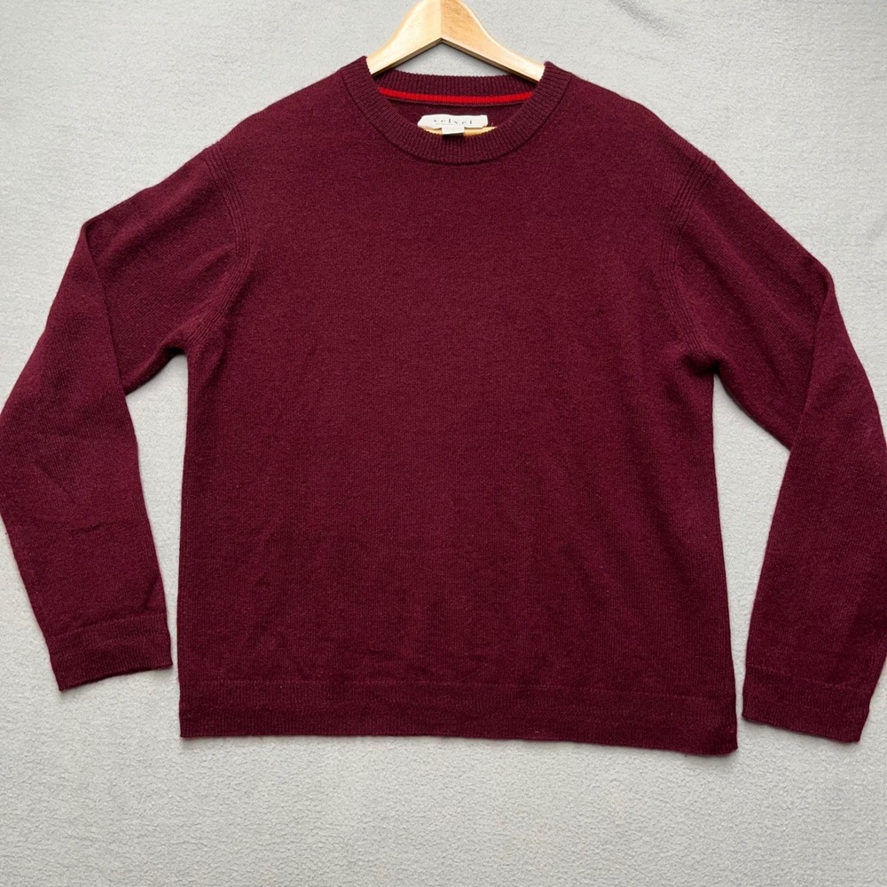 Velvet Graham Spencer 100% Cashmere Sweater Mens L Burgundy Crewneck Luxury Knit
